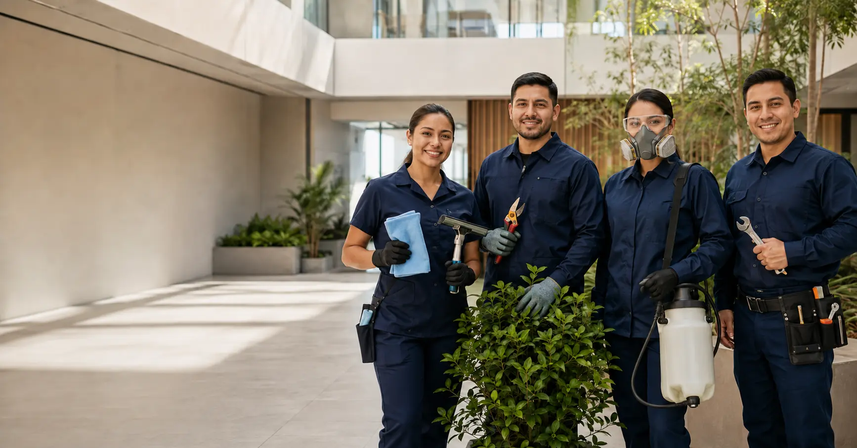 Equipo NOVERZA representando limpieza, jardinería, fumigación y mantenimiento