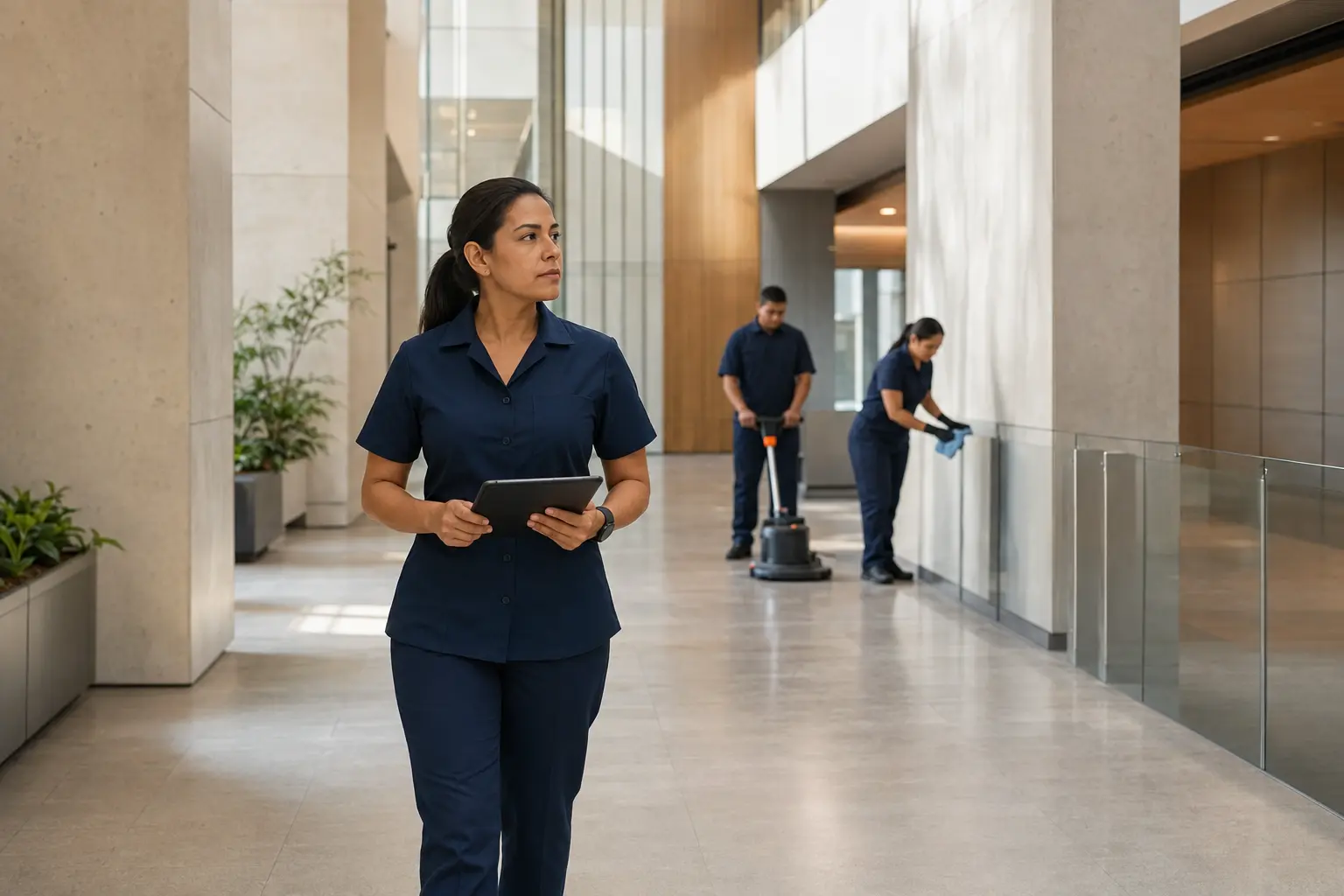 Supervisión de servicios en un inmueble corporativo, imagen editorial representativa